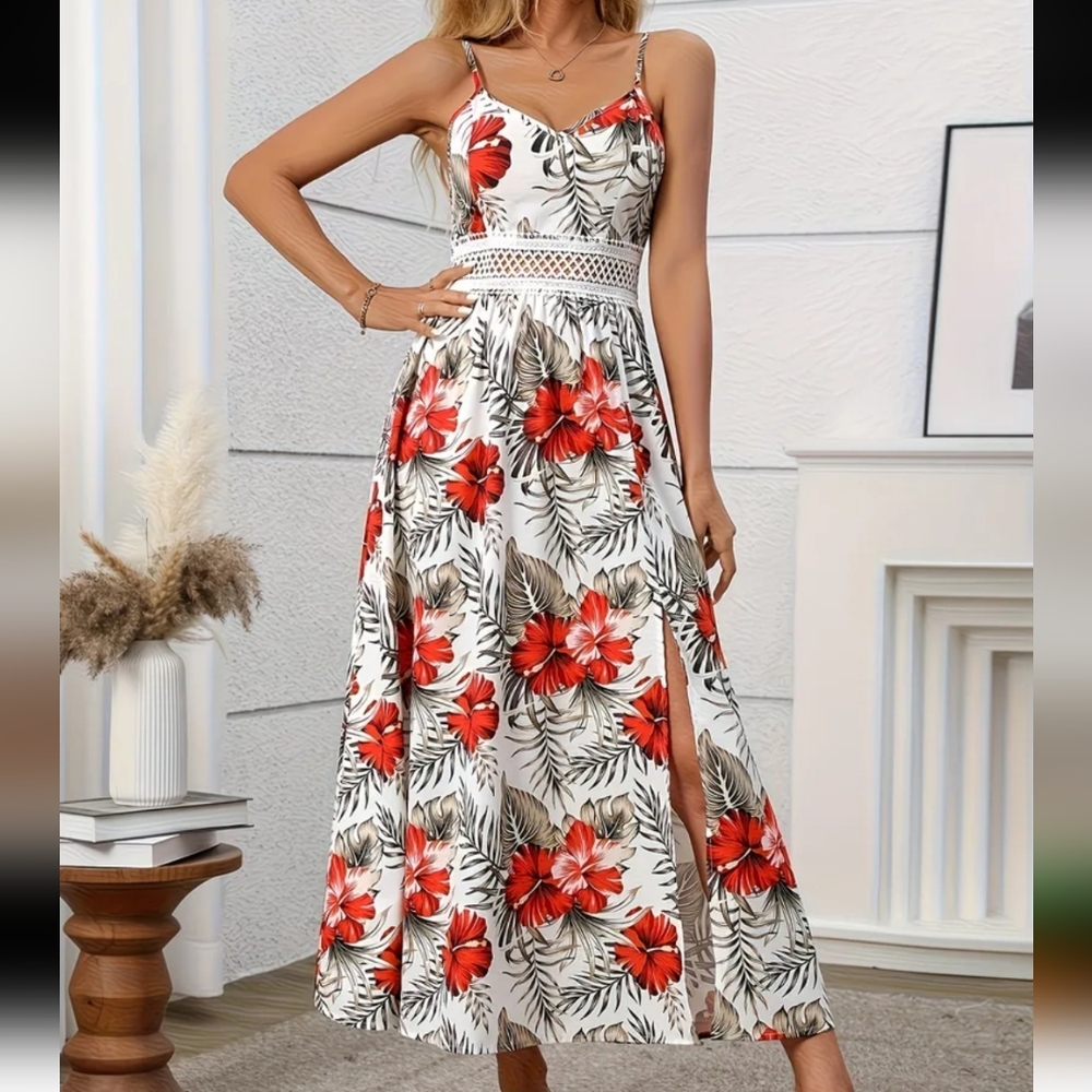 Elegant Floral Maxi Dress With Floral Accents